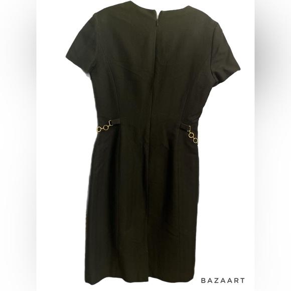 Talbots little black dress with gold belted accent textured short sleeve size 6 - Picture 2 of 8